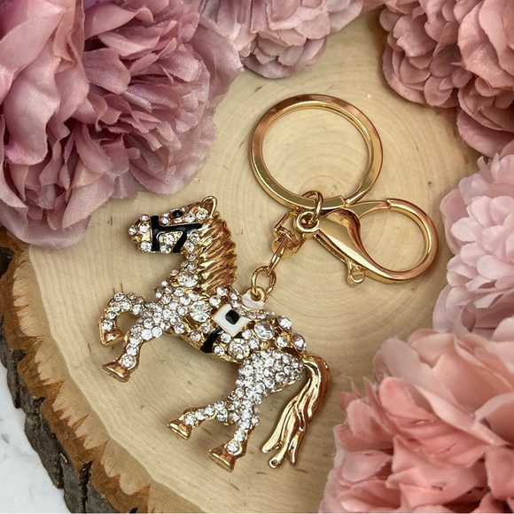 Gold and Crystal Saddled Horse Keychain Charm - Picture 11 of 16